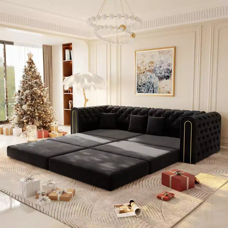 Divano letto moderno 3 in 1 convertibile con pouf e cuscini, divano reclinabile in velluto per soggiorno, camera degli ospiti o salotto - Panipeachy