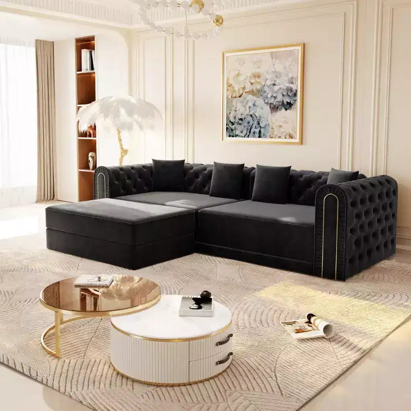 Divano letto moderno 3 in 1 convertibile con pouf e cuscini, divano reclinabile in velluto per soggiorno, camera degli ospiti o salotto - Panipeachy
