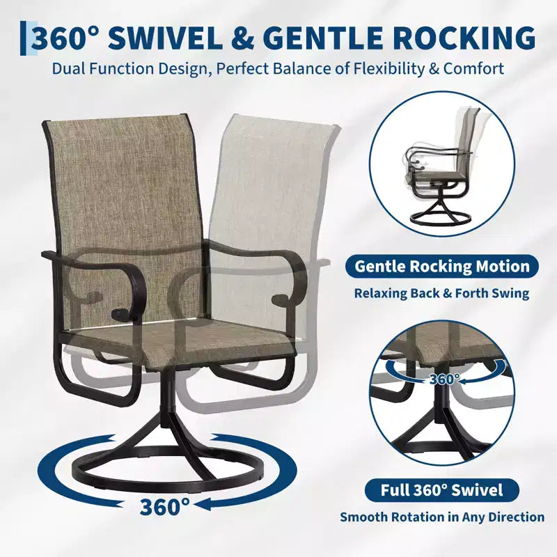 Set di Sedie da Pranzo Girevoli a Dondolo Premium per Esterni, Mobili Ergonomici con Rete Traspirante per Terrazzo Giardino