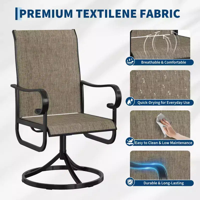 Set di Sedie da Pranzo Girevoli a Dondolo Premium per Esterni, Mobili Ergonomici con Rete Traspirante per Terrazzo Giardino