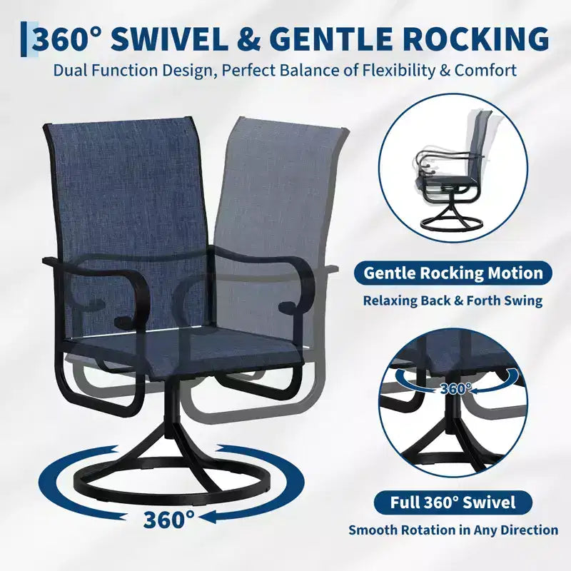 Set di Sedie da Pranzo Girevoli a Dondolo Premium per Esterni, Mobili Ergonomici con Rete Traspirante per Terrazzo Giardino