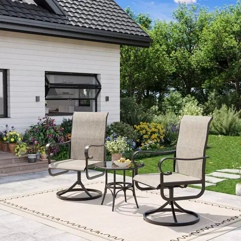 Set di Sedie da Pranzo Girevoli a Dondolo Premium per Esterni, Mobili Ergonomici con Rete Traspirante per Terrazzo Giardino