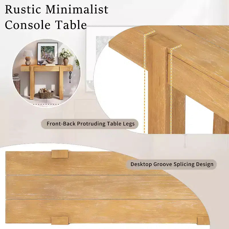 Tavolo Consolle Okak in Legno Rustico con Venature, Cassetto Portaoggetti, Tavolo da Divano Stile Fattoria, Tavolo da Bar per Soggiorno, Corridoio