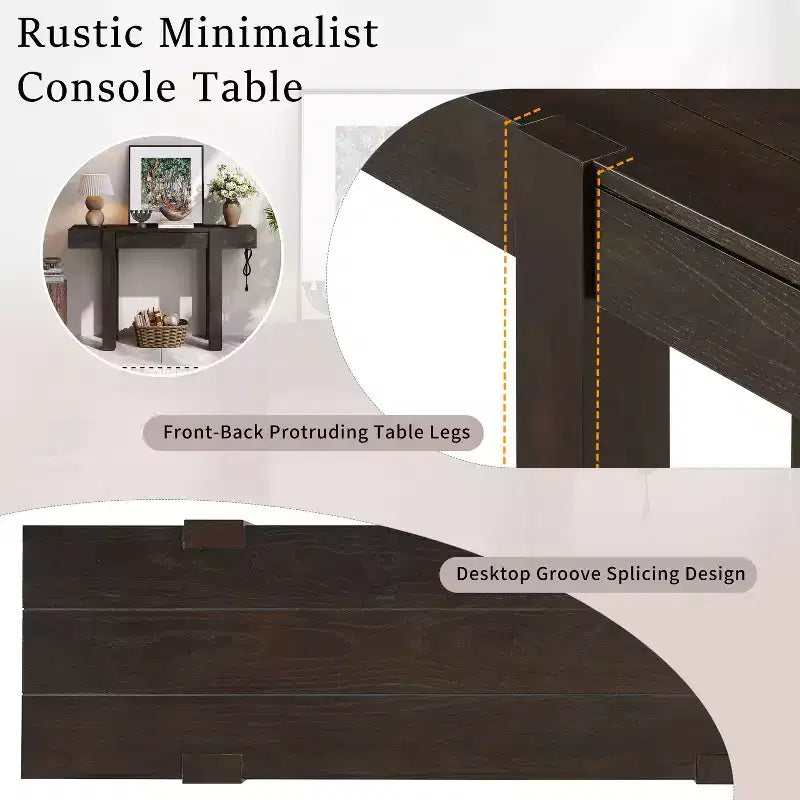 Tavolo Consolle Okak in Legno Rustico con Venature, Cassetto Portaoggetti, Tavolo da Divano Stile Fattoria, Tavolo da Bar per Soggiorno, Corridoio