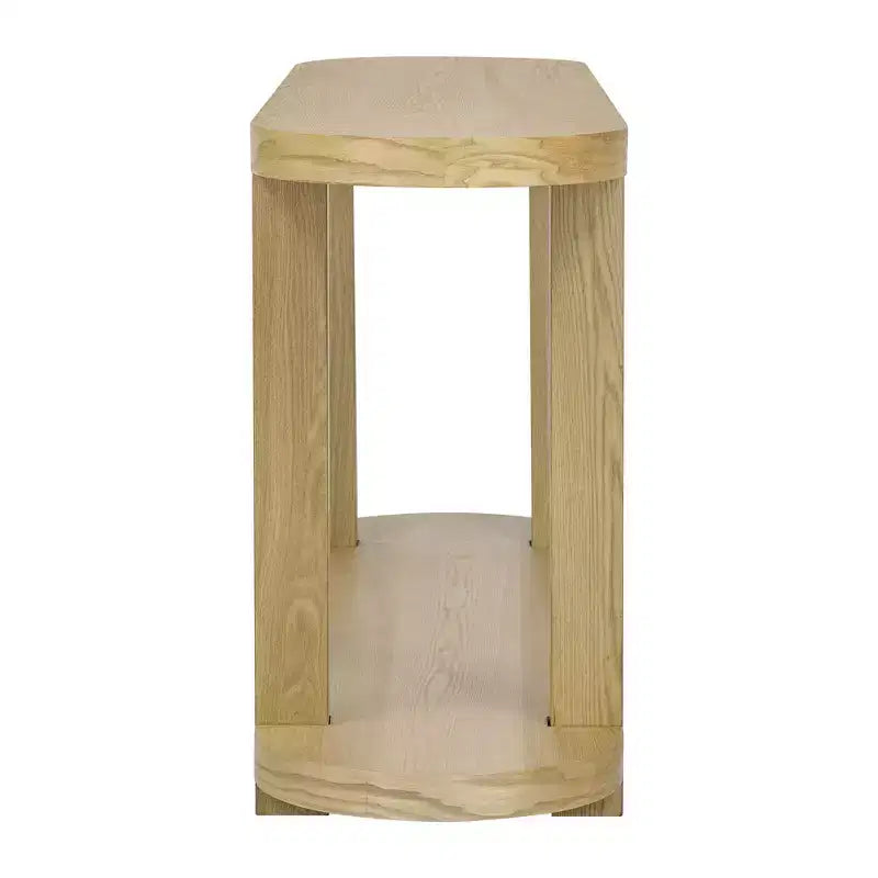 Tavolo Consolle Ovale Moderno a 2 Livelli Okak con Piano Aerodinamico, Tavolino da Ingresso Minimalista in Legno per Studio, Corridoio, Soggiorno