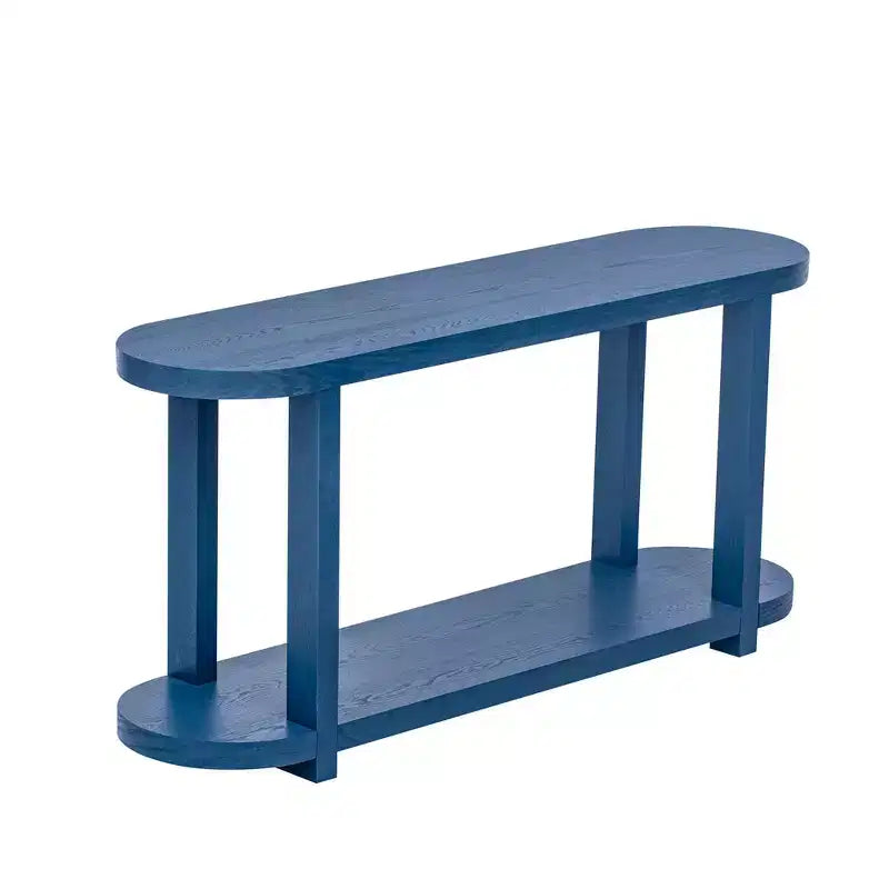 Tavolo Consolle Ovale Moderno a 2 Livelli Okak con Piano Aerodinamico, Tavolino da Ingresso Minimalista in Legno per Studio, Corridoio, Soggiorno