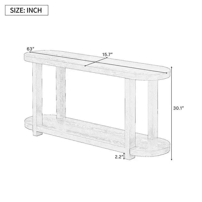 Tavolo Consolle Ovale Moderno a 2 Livelli Okak con Piano Aerodinamico, Tavolino da Ingresso Minimalista in Legno per Studio, Corridoio, Soggiorno