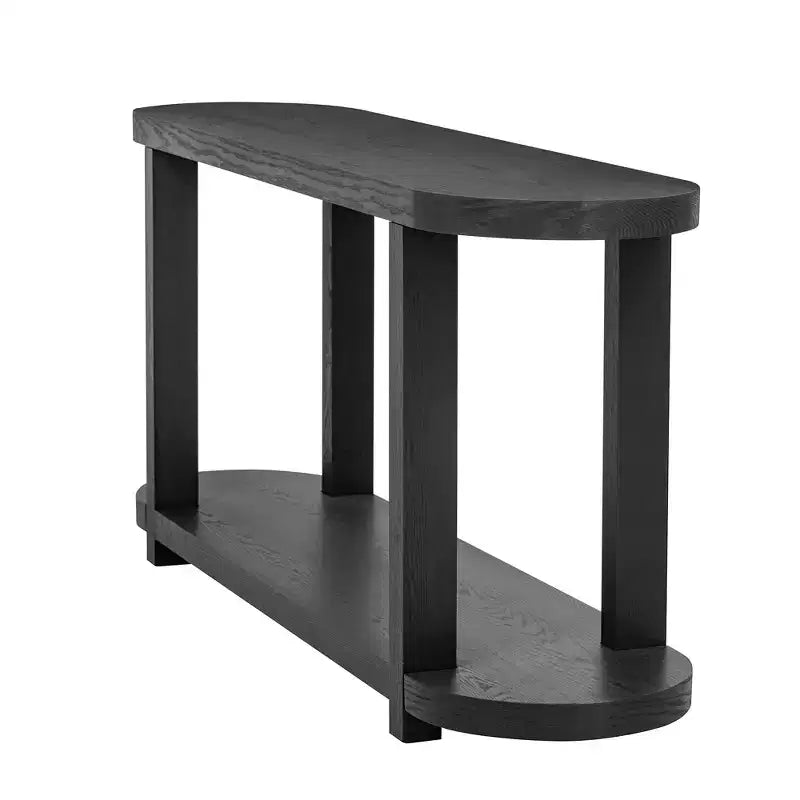 Tavolo Consolle Ovale Moderno a 2 Livelli Okak con Piano Aerodinamico, Tavolino da Ingresso Minimalista in Legno per Studio, Corridoio, Soggiorno