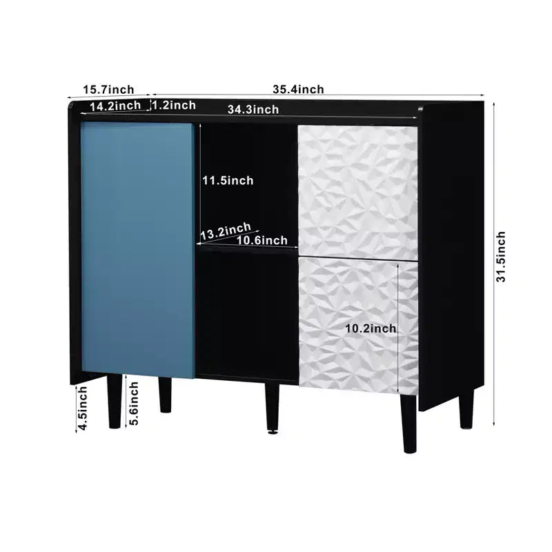 Mobile credenza buffet TUYOHW, mobile contenitore nero con ante, 2 cassetti, 2 ripiani aperti, mobile d'accento per cucina, sala da pranzo, soggiorno