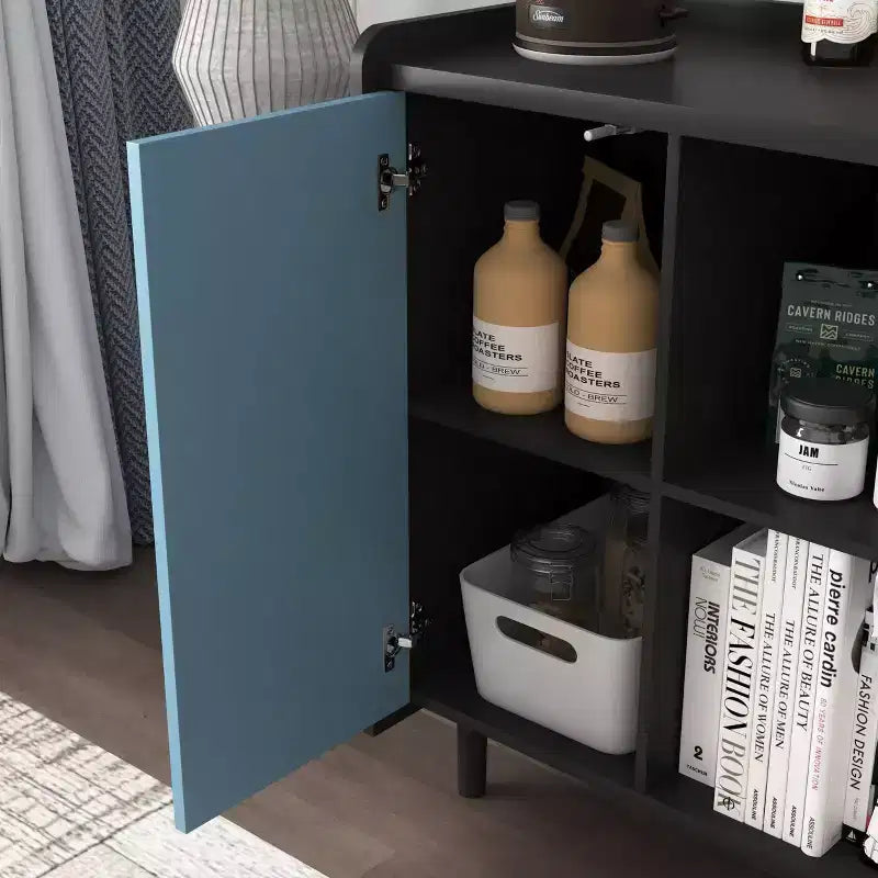 Mobile credenza buffet TUYOHW, mobile contenitore nero con ante, 2 cassetti, 2 ripiani aperti, mobile d'accento per cucina, sala da pranzo, soggiorno