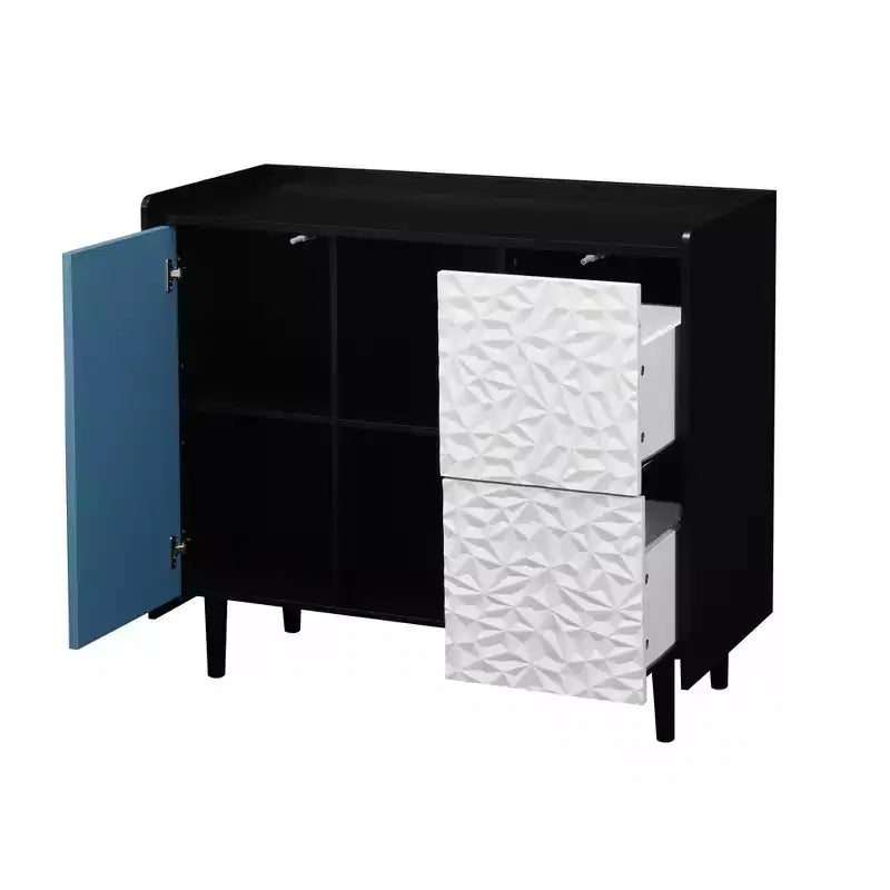 Mobile credenza buffet TUYOHW, mobile contenitore nero con ante, 2 cassetti, 2 ripiani aperti, mobile d'accento per cucina, sala da pranzo, soggiorno