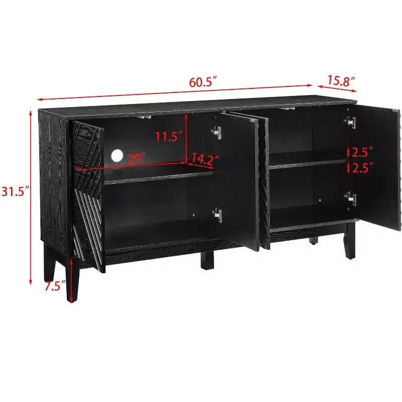 TUYOHW Mobile Buffet, Credenza con Motivo Geometrico, Ripiani Regolabili, Fori per Cavi, Mobile TV per Soggiorno, Cucina, Sala da Pranzo, Nero
