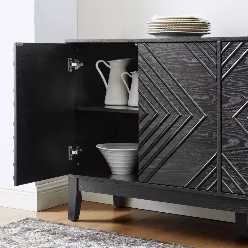 TUYOHW Mobile Buffet, Credenza con Motivo Geometrico, Ripiani Regolabili, Fori per Cavi, Mobile TV per Soggiorno, Cucina, Sala da Pranzo, Nero