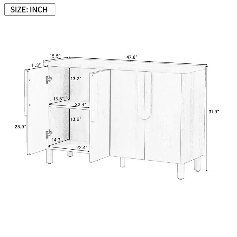 TUYOHW Mobile credenza a 4 ante, Tavolo da buffet in legno con maniglie ad arco, Ripiani regolabili, Gestione cavi, Mobile consolle per sala da pranzo, Cucina, Blu navy