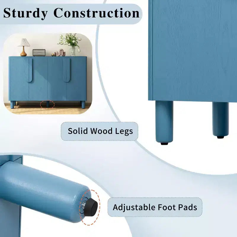 TUYOHW Mobile credenza a 4 ante, Tavolo da buffet in legno con maniglie ad arco, Ripiani regolabili, Gestione cavi, Mobile consolle per sala da pranzo, Cucina, Blu navy