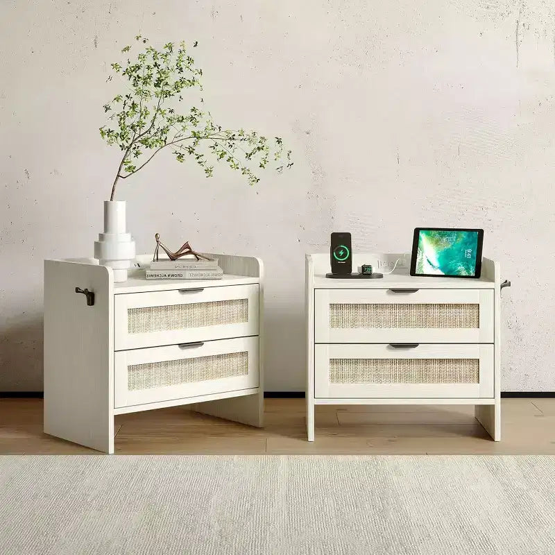 Comodino in rattan, 2 cassetti, 2 comodini, organizer e armadietto contenitore per camera da letto, soggiorno, ufficio in casa