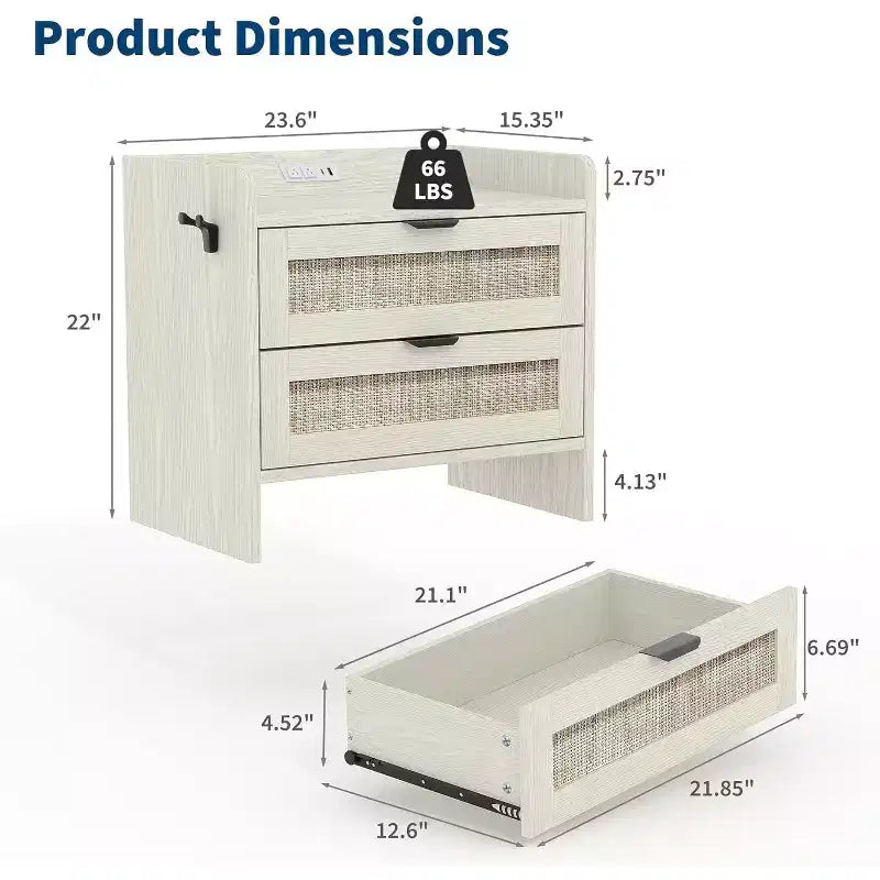 Comodino in rattan, 2 cassetti, 2 comodini, organizer e armadietto contenitore per camera da letto, soggiorno, ufficio in casa