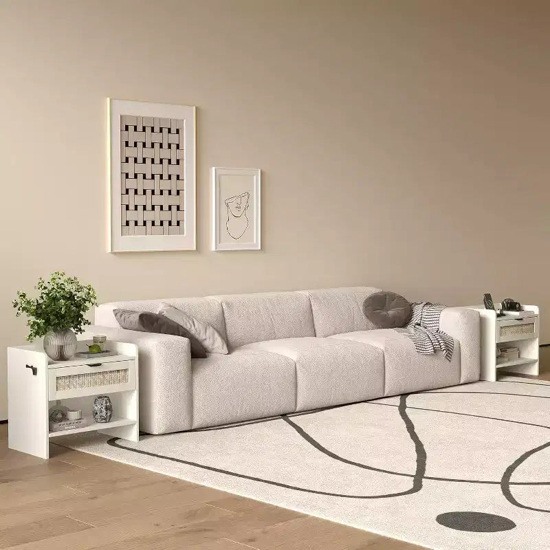 Comodino in Rattan, Comodino Largo 60 cm, Comodino con Stazione di Ricarica Tipo-C Adatto per Camera da Letto, Ufficio, Soggiorno