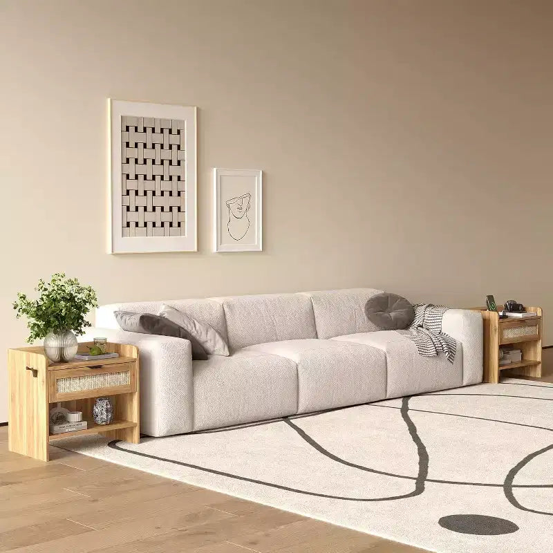 Comodino in Rattan, Comodino Largo 60 cm, Comodino con Stazione di Ricarica Tipo-C Adatto per Camera da Letto, Ufficio, Soggiorno