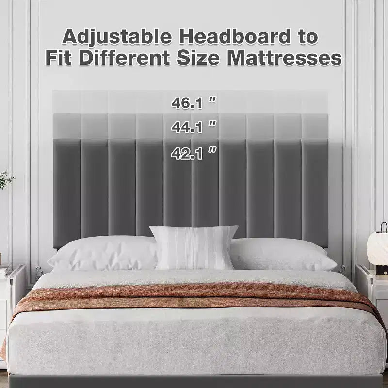 Struttura Letto con Testiera Regolabile, Struttura Letto a Piattaforma Rivestita in Velluto con Supporto a Doghe in Legno, Struttura Letto Matrimoniale con Spazio Sottostante