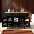 Kitchen Cart with Rubberwood Drop-Leaf Countertop, Rolling Kitchen Island with Storage Cabinet, Internal Door Racks & 3 Drawers, Black