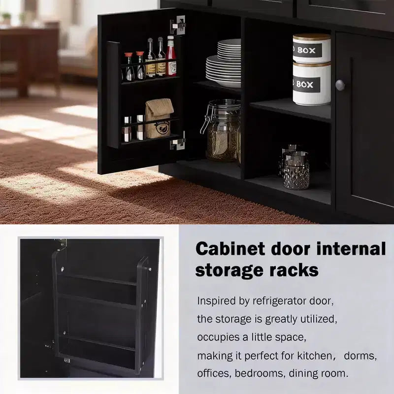 Carrello da Cucina con Piano a Ribalta in Legno di Gomma, Isola da Cucina con Ruote e Mobile Contenitore, Portaspezie Interno e 3 Cassetti, Nero