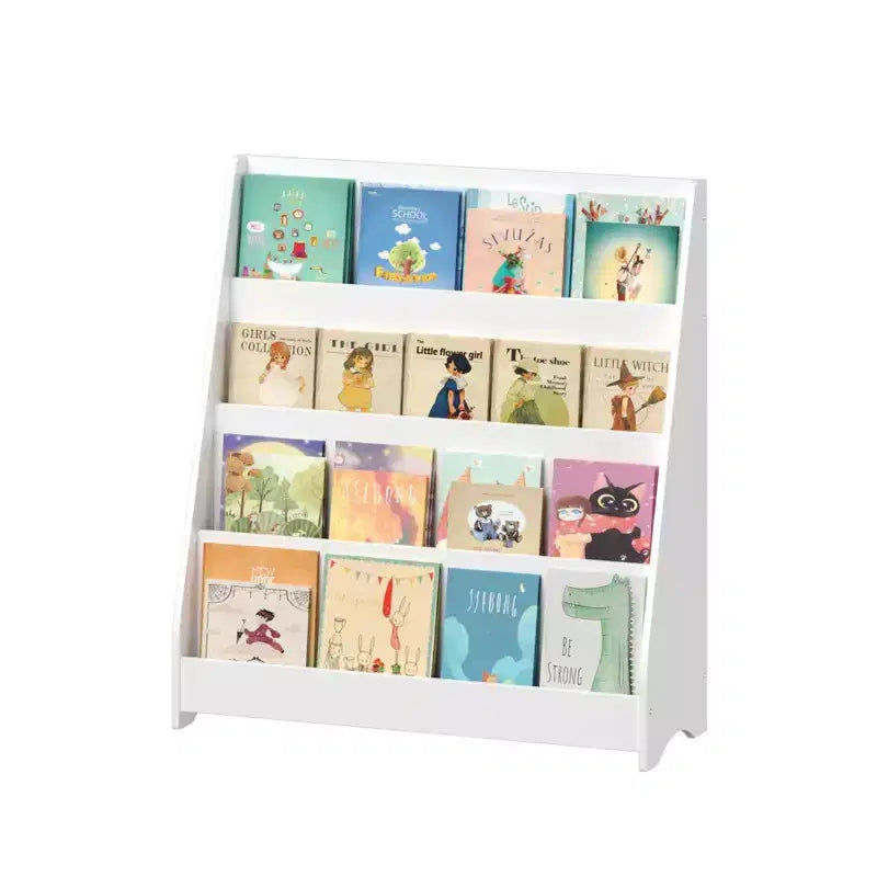 Libreria per bambini a 4 ripiani, Scaffali per libri per bambini piccoli, Aiuta a tenere in ordine camerette, sale giochi e aule, Bianco