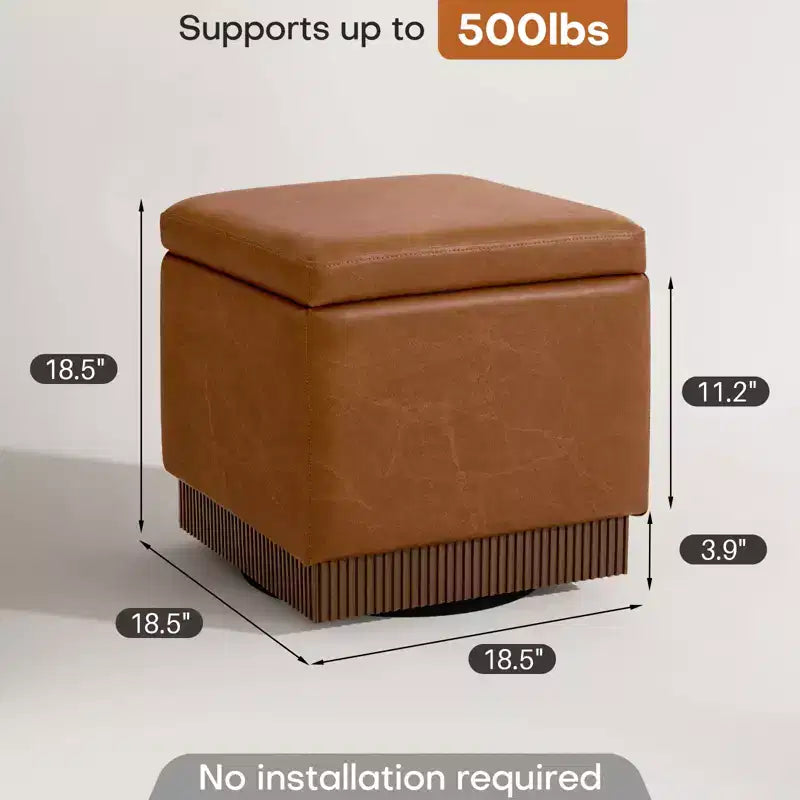 Bekrvio Cubo Pouf Contenitore Girevole, Poggiapiedi in Pelle con Solida Struttura in Legno di Acacia, Tavolino da Salotto, Nessun Montaggio Richiesto