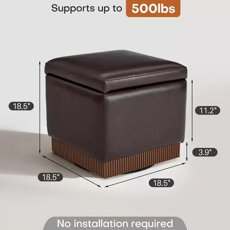 Bekrvio Cubo Pouf Contenitore Girevole, Poggiapiedi in Pelle con Solida Struttura in Legno di Acacia, Tavolino da Salotto, Nessun Montaggio Richiesto