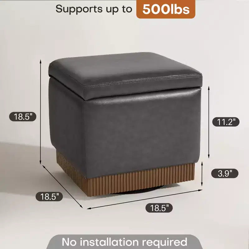 Bekrvio Cubo Pouf Contenitore Girevole, Poggiapiedi in Pelle con Solida Struttura in Legno di Acacia, Tavolino da Salotto, Nessun Montaggio Richiesto