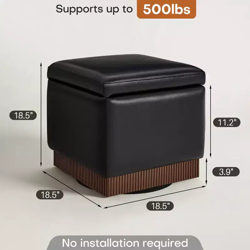 Bekrvio Cubo Pouf Contenitore Girevole, Poggiapiedi in Pelle con Solida Struttura in Legno di Acacia, Tavolino da Salotto, Nessun Montaggio Richiesto