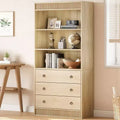 Bookshelf with Drawers 70.8 Fluted Bookcase, Light Wood Bookshelf 6 Tier Bookcase with Storage, Tall Book Shelf with Waved Design, Storage Cabinet