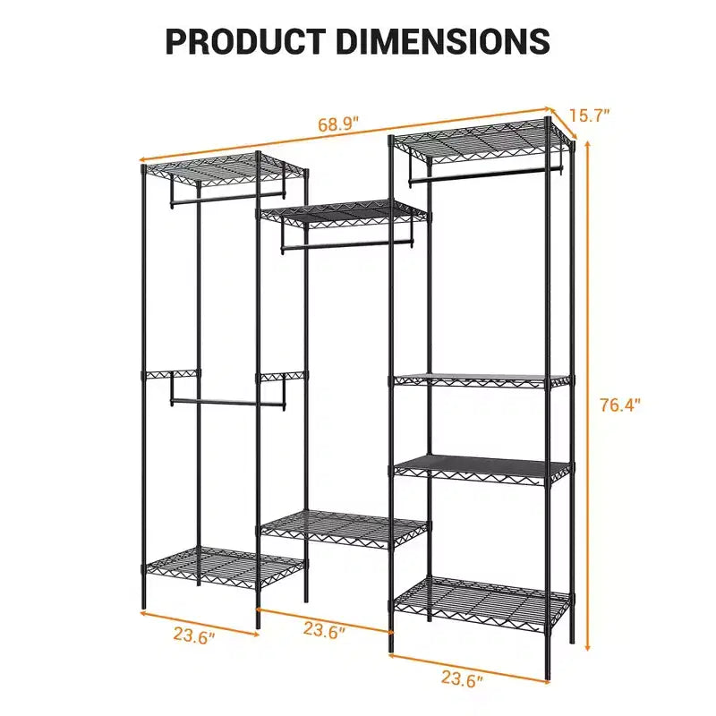 Acekool Appendiabiti in Metallo con 4 Aste Appendiabiti Regolabili e 8 Ripiani, Armadio Organizzatore per Vestiti, Scarpe e Accessori