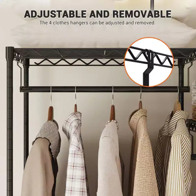 Acekool Appendiabiti in Metallo con 4 Aste Appendiabiti Regolabili e 8 Ripiani, Armadio Organizzatore per Vestiti, Scarpe e Accessori