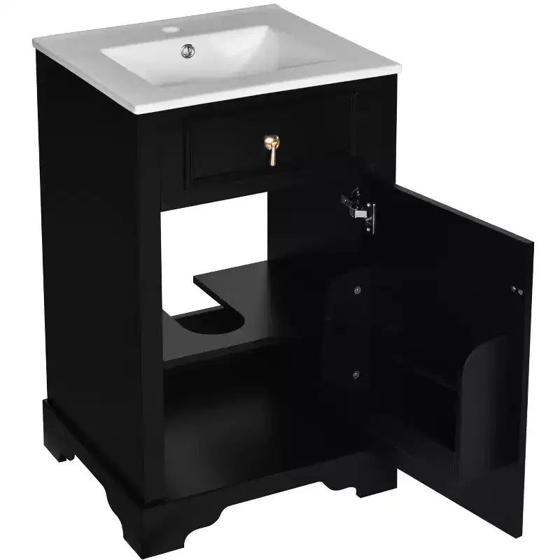 Mobiletto lavabo da bagno compatto da 20 pollici con cassetti, mobiletto da terra per bagno con ripiano e anta a chiusura ammortizzata