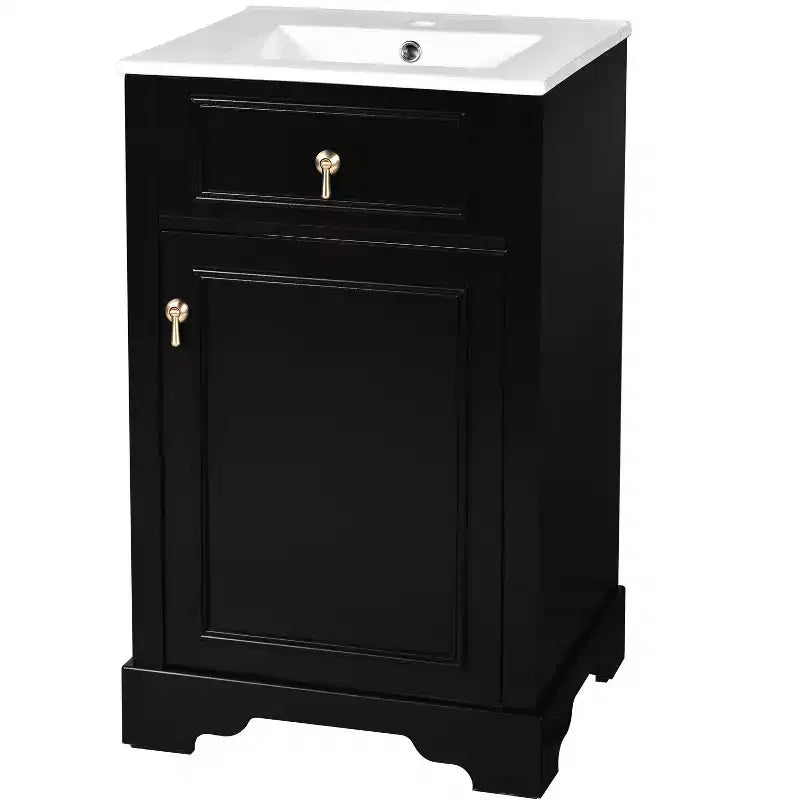 Mobiletto lavabo da bagno compatto da 20 pollici con cassetti, mobiletto da terra per bagno con ripiano e anta a chiusura ammortizzata