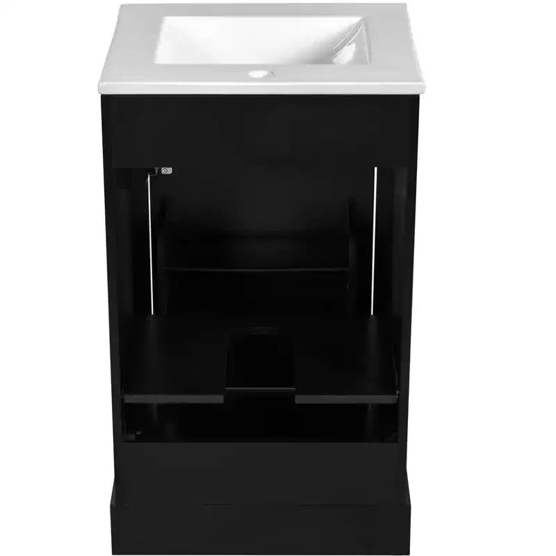 Mobiletto lavabo da bagno compatto da 20 pollici con cassetti, mobiletto da terra per bagno con ripiano e anta a chiusura ammortizzata