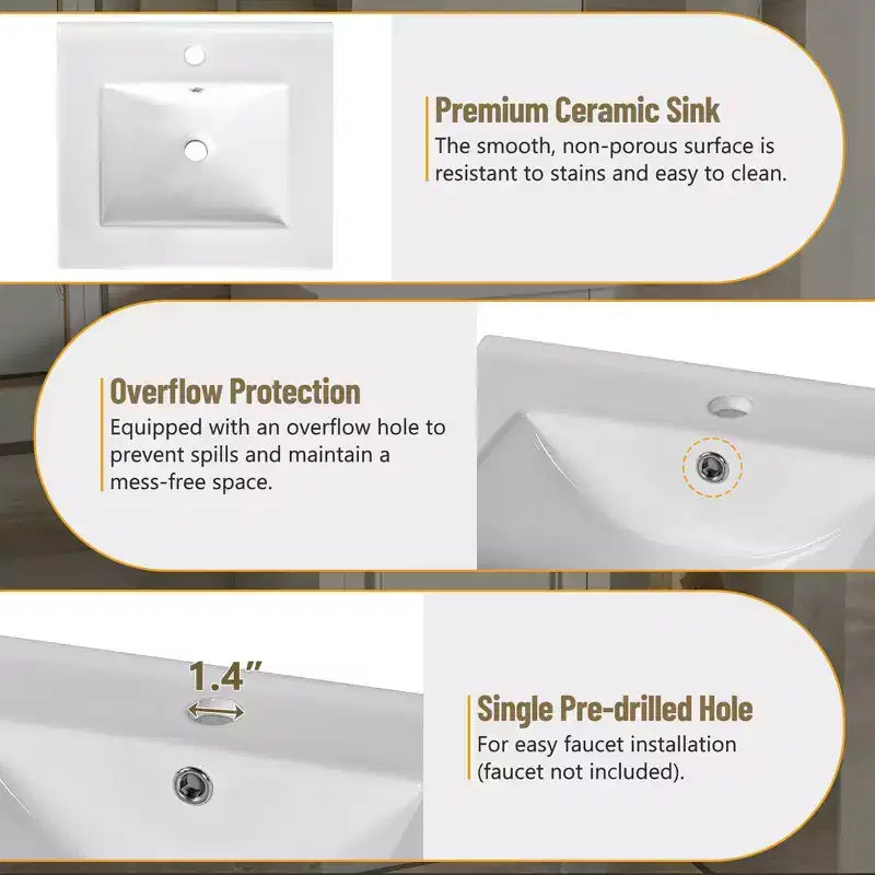 Mobiletto lavabo da bagno compatto da 20 pollici con cassetti, mobiletto da terra per bagno con ripiano e anta a chiusura ammortizzata