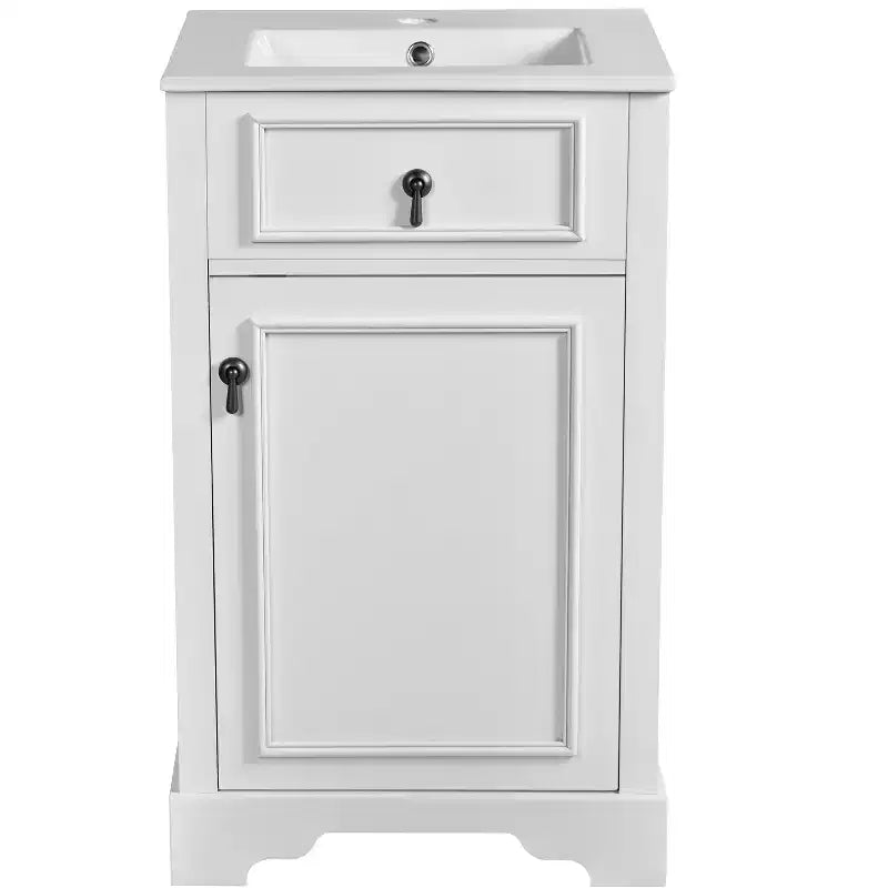 Mobiletto lavabo da bagno compatto da 20 pollici con cassetti, mobiletto da terra per bagno con ripiano e anta a chiusura ammortizzata