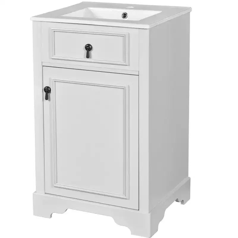 Mobiletto lavabo da bagno compatto da 20 pollici con cassetti, mobiletto da terra per bagno con ripiano e anta a chiusura ammortizzata