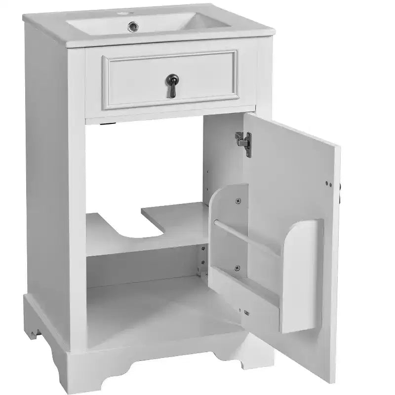 Mobiletto lavabo da bagno compatto da 20 pollici con cassetti, mobiletto da terra per bagno con ripiano e anta a chiusura ammortizzata