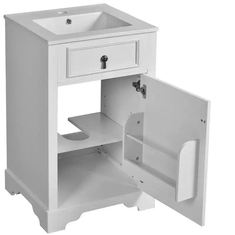 Mobiletto lavabo da bagno compatto da 20 pollici con cassetti, mobiletto da terra per bagno con ripiano e anta a chiusura ammortizzata