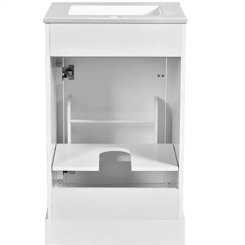 Mobiletto lavabo da bagno compatto da 20 pollici con cassetti, mobiletto da terra per bagno con ripiano e anta a chiusura ammortizzata