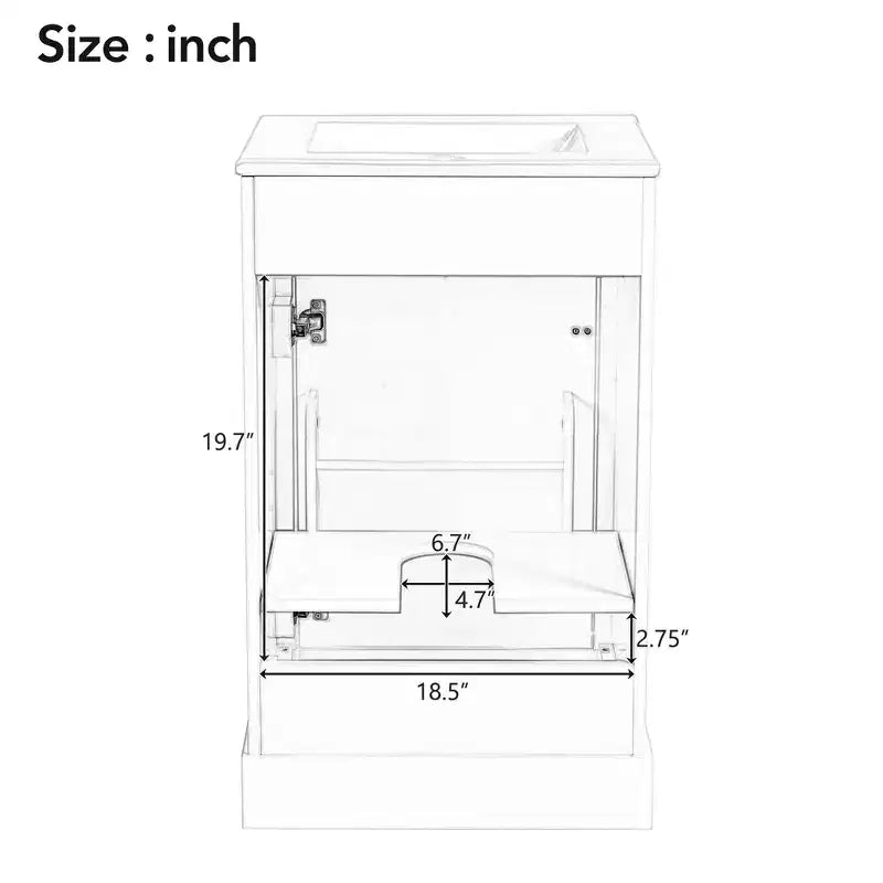 Mobiletto lavabo da bagno compatto da 20 pollici con cassetti, mobiletto da terra per bagno con ripiano e anta a chiusura ammortizzata
