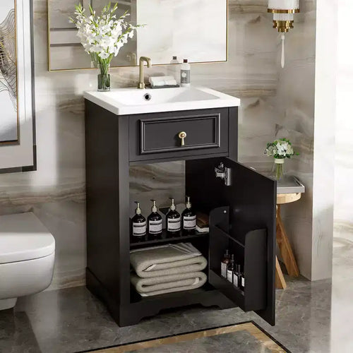 20 Small Bathroom Vanity Sink Combo with Drawers, Bathroom Floor Cabinet with Shelf and Soft Close Door