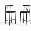 Bar Stools Set of 2/4, 25 Inch Counter Height Faux Leather Stools with Back, Black Metal Legs