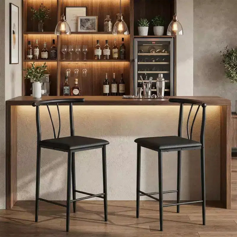 Set di 2/4 sgabelli da bar, sgabelli da 63,5 cm in similpelle con schienale, gambe in metallo nero