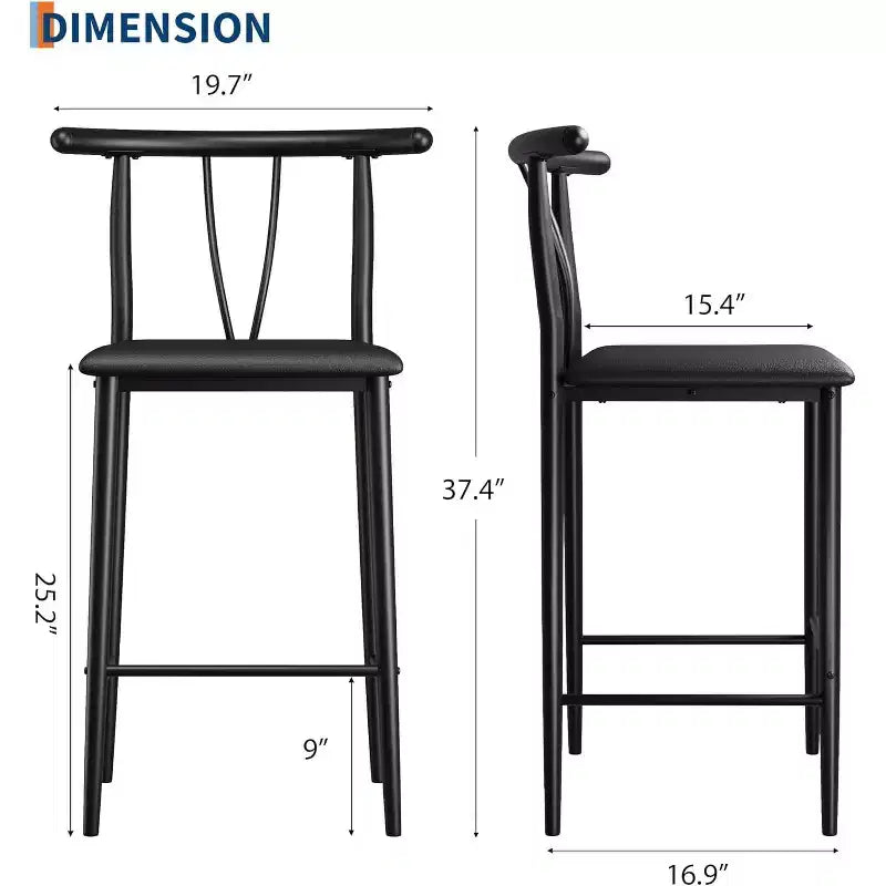 Set di 2/4 sgabelli da bar, sgabelli da 63,5 cm in similpelle con schienale, gambe in metallo nero
