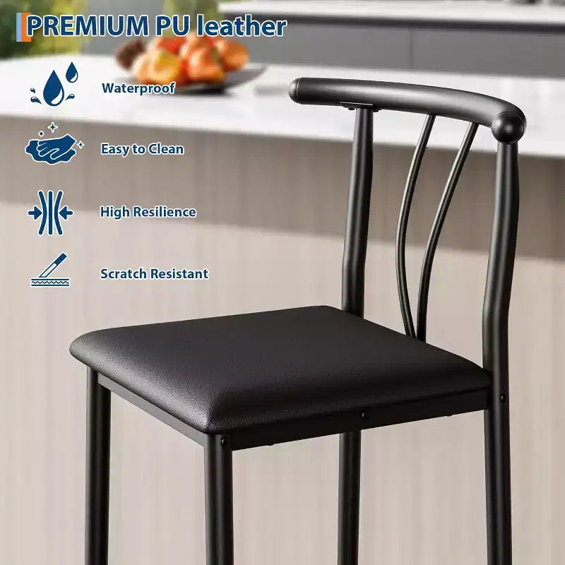Set di 2/4 sgabelli da bar, sgabelli da 63,5 cm in similpelle con schienale, gambe in metallo nero