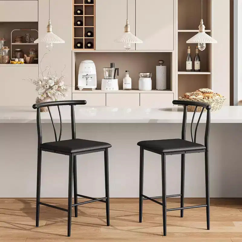Set di 2/4 sgabelli da bar, sgabelli da 63,5 cm in similpelle con schienale, gambe in metallo nero